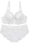 sexy plus size slight stretch lace underwire gathered lift thin bra sets_Black_White