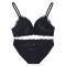 sexy slight stretch lace gathered lift bra sets_Black