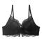 sexy plus size slight stretch lace mesh soft underwire gathering lift thin bra_Black