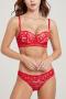 sexy plus size slight stretch lace underwire gathering lift thin bra sets_Black_Red