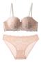 sexy plus size slight stretch lace underwire gathering lift thin bra sets_Black_Red_Beige