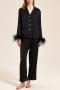 non-stretch satin removable feather decor pants sets sleepwear size run small_Black