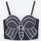 stretch 5 colors bow pattern rhinestone padded bralettes(with boned& underwire)_Black