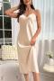 sexy plus size non-stretch solid color satin sling midi dress sleepwear_Black_Pink_Red_Champagne