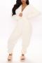 casual plus size non-stretch teddy fleece zip-up hooded jumpsuit loungewear_Black_White