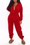 casual plus size non-stretch teddy fleece zip-up hooded jumpsuit loungewear_Black_White_Pink_Red