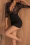 sexy slight stretch lace slim secretary temptation costume(with thongs)_Black
