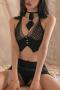 sexy slight stretch slit temptation costume(with neck tie&thongs)_Black