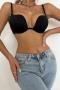 sexy slight stretch pure color padded underwire traceless gathered bra_Black