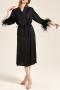 sexy non-stretch satin detachable feather with belt sleepwear size run small_Black