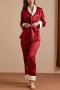 sexy non-stretch with velvet with belt pants sets sleepwear size run small_Pink_Rose Red