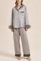 non-stretch 4colors satin with velvet button pants sets sleepwear size run small_Gray