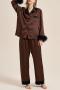 non-stretch 4colors satin with velvet button pants sets sleepwear size run small_Gray_Pink_Blue_Brown