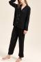 non-stretch stripe jacquard suit collar pants sets sleepwear size run small_Black