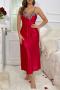 sexy non-stretch solid color satin sling midi dress sleepwear_Black_Pink_Red