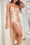 sexy non-stretch solid satin sling high slit backless midi dress sleepwear_Red_Dark Blue_Champagne