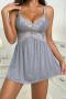 sexy slight stretch lace stitching two colors low-cut backless sling nightgown_Gray