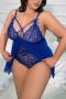 plus size sexy slight stretch lace crotchless teddy collection_Black_Rose Red_Blue