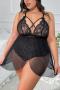 plus size sexy slight stretch lace crotchless teddy collection_Black