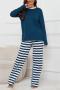 casual plus size slight stretch striped printed pocket pants sets loungewear_Gray_Pink_Dark Blue