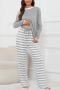 casual plus size slight stretch striped printed pocket pants sets loungewear_Gray