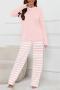 casual plus size slight stretch striped printed pocket pants sets loungewear_Gray_Pink