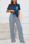 casual plus size slight stretch striped printed loose pants sets loungewear_Gray_Pink_Dark Blue