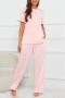 casual plus size slight stretch solid color loose pants sets loungewear_Gray_Pink
