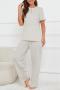 casual plus size slight stretch solid color loose pants sets loungewear_Gray