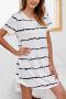 casual plus size slight stretch stripe printed loose mini dress loungewear_Black_White