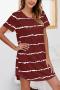 casual plus size slight stretch stripe printed loose mini dress loungewear_Black_White_Rose Red