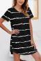 casual plus size slight stretch stripe printed loose mini dress loungewear_Black