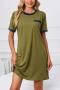 casual plus size slight stretch solid color loose mini dress loungewear_Black_Rose Red_Dark Green