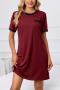 casual plus size slight stretch solid color loose mini dress loungewear_Black_Rose Red