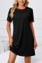 casual plus size slight stretch solid color loose mini dress loungewear_Black