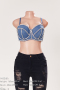 sexy non-stretch rhinestone padded underwire denim bralette(new added colors)_Sky Blue_Blue
