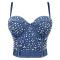 sexy non-stretch padded rhinestone pearls sling tight denim bralette_Sky Blue_Dark Blue