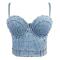 sexy slight stretch padded rhinestone tight crop denim bralette_Sky Blue