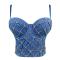 sexy non-stretch padded diamond rhinestone sling tight crop denim bralette_Sky Blue_Blue