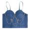 sexy non-stretch padded rhinestone chain tight sling crop denim bralette_Blue