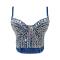 sexy non-stretch rhinestone pearl sling padded underwire bralette_Sky Blue_Blue