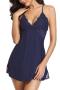 sexy plus size slight stretch lace trim sling mini dress sleepwear(with thong)(asia size)_Black_Red_Dark Blue