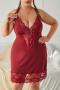 sexy plus size slight stretch lace trim sleepwear(with thong)_Black_Pink_Red_Rose Red