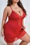 sexy plus size slight stretch lace trim sleepwear(with thong)_Black_Pink_Red