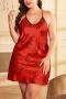 sexy plus size non-stretch simulated silk 6 colors heart printing sling sleepwear_Pink_Red