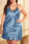 sexy plus size non-stretch simulated silk 6 colors heart printing sling sleepwear_Pink_Red_Blue