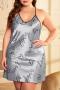 sexy plus size non-stretch simulated silk 6 colors heart printing sling sleepwear_Pink_Red_Blue_Purple_Beige_Silver