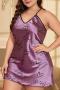 sexy plus size non-stretch simulated silk 6 colors heart printing sling sleepwear_Pink_Red_Blue_Purple