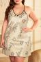 sexy plus size non-stretch simulated silk 6 colors heart printing sling sleepwear_Pink_Red_Blue_Purple_Beige