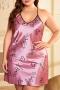 sexy plus size non-stretch simulated silk 6 colors heart printing sling sleepwear_Pink